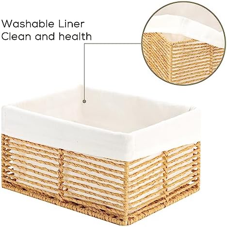 Vagusicc Wicker Storage Basket, Hand-Woven Paper Rope Wicker Baskets, Rectangular Small Wicke Baskets for Organizing, Cube Storage Bins for Closet/Clothes/Dresser, Natural, 5-Pack - Image 3