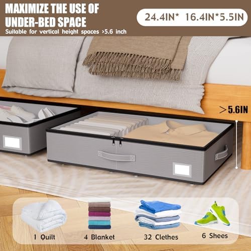 EE-RoomWorld Under Bed Storage with Wheels, No Assemble Required 5.5 inches height grey under bed storage bins,Low Profile Rolling Underbed Shoe Storage containers，dorm underbed storage drawers - Image 2