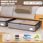 EE-RoomWorld Under Bed Storage with Wheels, No Assemble Required 5.5 inches height grey under bed storage bins,Low Profile Rolling Underbed Shoe Storage containers，dorm underbed storage drawers - Image 2