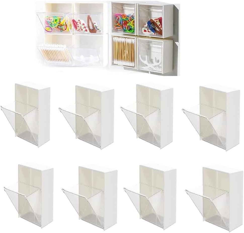Wall-mounted Clamshell Storage Box, Clamshell Storage Box Mount Wall, Wall Mounted Cotton Swab Holder, Convenient Wall Mounted Clamshell Design Plastic Cotton Swab Storage Holder (8pcs) by Unknown