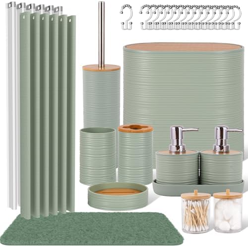 25 PCS Green Bathroom Accessories Set丨Shower Curtain Bathroom Accessory by Viowil