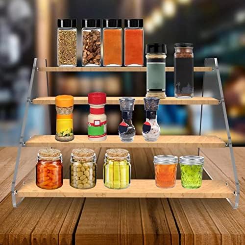 VAEHOLD Spice Rack Organizer for Cabinet & Countertop - Seasoning Organizer Spice Shelf - Space Saving Wooden Display Risers Shelf Showcase Fixtures Jewelry (4 Tier) - Image 3