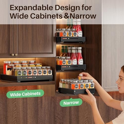SNTD Pull Out Spice Rack Organizer for Inside Cabinets, Expandable,1-Pack - Image 3