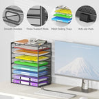 Cawukege 9 Tier Paper Organizer with Handle, 2 Pack Large Capacity Desk Organizer Mesh Paper Letter Tray File Folder Document Sorter for Classroom and Office Accessories Organization- Grey (2 Pack) - Image 4