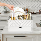Paper Plate Dispenser with Drawer, Paper Plate Holder for Kitchen Counter, Wood Rustic Silverware Utensil Caddy, Cutlery Flatware Organizer for Cup Spoon Fork Plates Napkins, White Kitchen Accessories - Image 3