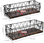 MyGift 2 Piece Wall Mounted Black Geometric Metal Nesting Storage Basket with Rustic Solid Burnt Wood Base, Small Tabletop Decorative Metal Wire Bins with Handles - Image 6