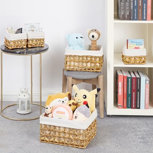 Vagusicc Wicker Storage Basket, Rectangular Wicker Baskets for Storage, Woven, Water Hyacinth and Seagrass Storage Baskets for Organizing, Cube Storage Bins for Closet/Clothes/Dresser, Beige, 5-Pack - Image 5