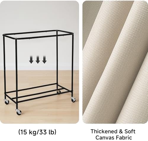 StorageWorks 3 Section Laundry Hamper, 120L Beige Sorter Cart with Wheels - Image 5