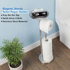 Toilet Paper Holder with Shelf, Toilet Paper Stand for Holding Extra 4 Toile Paper Rolls, Freestanding Toilet Paper Roll Storage, Heavy Base No Tipping Over (Stainless Steel, Brushed Nickel) - Image 2