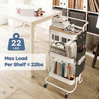 DTK 3-Tier Rolling Cart with Table Top, Metal Utility Cart with Side Bags - Image 3