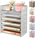 Subekyu 6 Tier Paper Organizer for Desk with Handle, Metal Mesh Desk Office File Folder Paper Letter Tray Accessories Organizer Sorter for Home, School, Office Desktop Document Organization - Silver by SUBEKYU