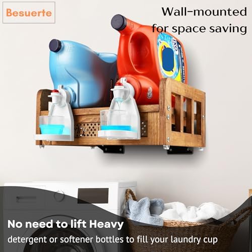 Wooden Laundry Detergent Holder Stand - Besuerte Farmhouse Wall Mounted Liquid Soap Holder, Laundry Room Storage Accessories Dispenser ((Nut Brown) - Image 5