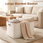 OIAHOMY 75L Large Blanket Basket Woven Storage Basket with Handle White - Image 2