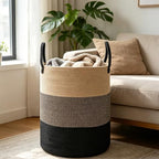 70L Woven Laundry Basket, Large Clothes Hamper with Handles- Jute - Image 3