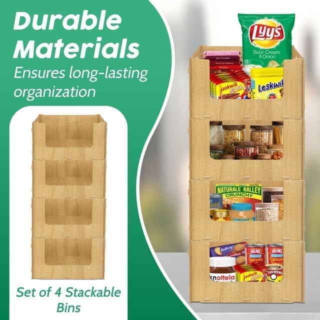 Skywin Wooden Stackable Storage Bins Open Front for Pantry Storage, 4 Pack - Image 3