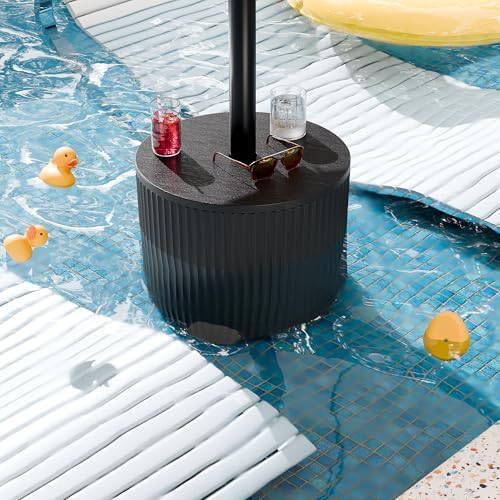 Outdoor Table with Umbrella Hole, Patio Umbrella Side Table with Plastic Bags Attached, Free-Standing Umbrella Side Table for Porch, Poolside & Garden, Easy Assembly, Black - Image 4