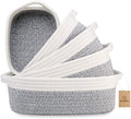 NaturalCozy 5-Piece Rectangle Storage Basket Set- Natural Cotton Rope Woven Baskets for Organizing! Small Basket for Montessori, Baby Nursery, Dog Toy Baskets, Cat Toy Box, Bathroom Organization Bin by NaturalCozy