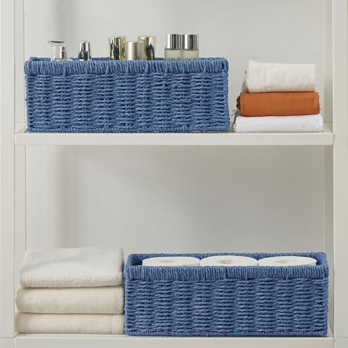 Vagusicc Wicker Storage Basket, Paper Rope Wicker Baskets with Handles, Toilet Paper Basket for Toilet Tank Top, Small Wicke Baskets for Organizing Shelves, 2-Pack, Blue - Image 6