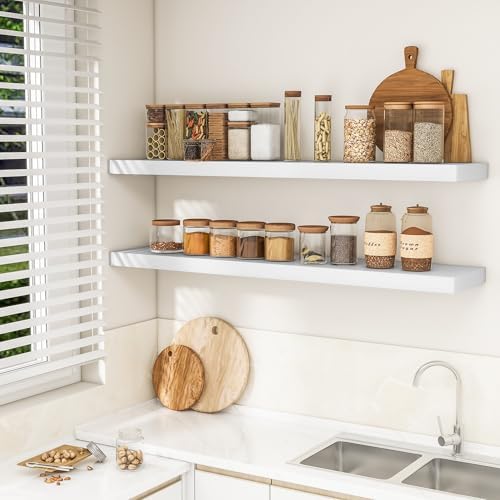 RICHFOCUS Long Floating Shelves for Wall 2Pack, White, 55" Lx8 D - Image 3