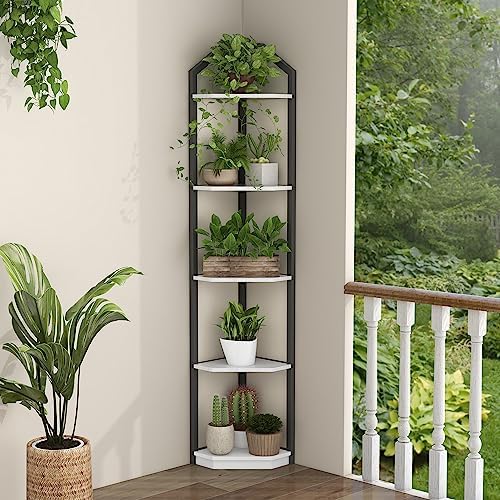Fun Memories 5 Tier Corner Shelf, 70” Corner Shelf Stand, Corner Bookshelf Plant Stand, Storage Shelf for Bathroom, Living Room, Kitchen,Home Office, White - Image 6