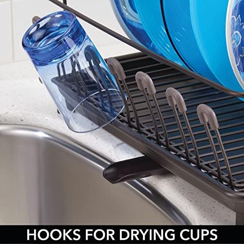 mDesign Alloy Steel Sink Dish Drying Rack Holder with Plastic Swivel Spout Drainboard Tray - Dish Rack/Dish Drainer Storage Organizer for Kitchen Counter - Concerto Collection, Bronze - Image 6