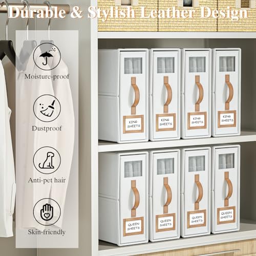 3 Pack Foldable Bed Sheets Set Organizers and Storage(King & Queen Size),Linen Fabric Closet Organizers with Window,Folding Bedding Storage Box for Bedsheets and Pillow Cube Organizer-White - Image 5