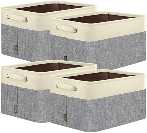 BALEINE 4 Pack Fabric Closet Storage Bins for Shelves, Linen Closet Organizers and Storage, Decorative Baskets for Organizing, Shelf, Clothes, Home, Office (Grey, 15"x11"x9.5") by BALEINE