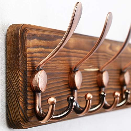 SKOLOO Coat Rack Wall Mounted - 38.3'' Long, Pack of 2, Wooden, Heavy Duty, Rustic Coat Hooks for Wall, Wall Coat Rack with 10 Triple Hooks for Hanging Clothes, Jacket, Hat(Brown & Retro Red) - Image 4