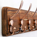 SKOLOO Coat Rack Wall Mounted - 38.3'' Long, Pack of 2, Wooden, Heavy Duty, Rustic Coat Hooks for Wall, Wall Coat Rack with 10 Triple Hooks for Hanging Clothes, Jacket, Hat(Brown & Retro Red) - Image 4