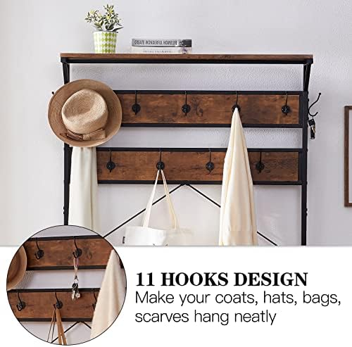 3-in-1 Entryway Coat Rack,Vintage Industrial Hall Tree 72 Inch with Storage Bench and Coat Racks Entryway Storage Shelf Organizer with 9 Hooks， Large Size, Wood Look Accent Furniture with Metal Frame - Image 4