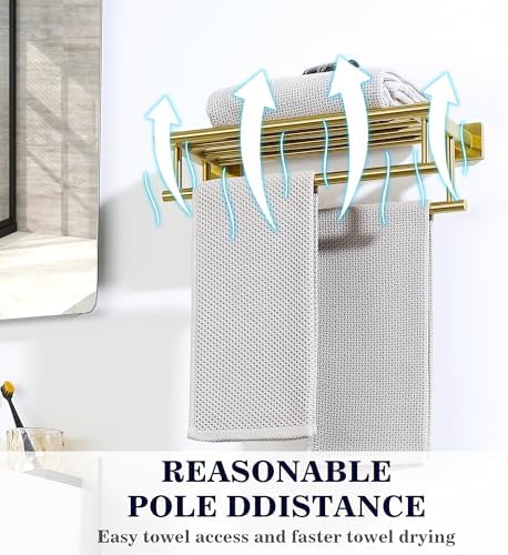 Alise Double Towel Rack for Bathroom Wall Mounted 16 Inch,Gold - Image 4