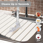 2Pcs Large Stone Dish Drying Mat for Kitchen Counter, Foldable Super Absorbent Diatomaceous Earth Mats with Anti-Slip Leather Base, Quick Drying Modern Dish Mat (White, 24"x 16" & 8"x 4" ) - Image 6