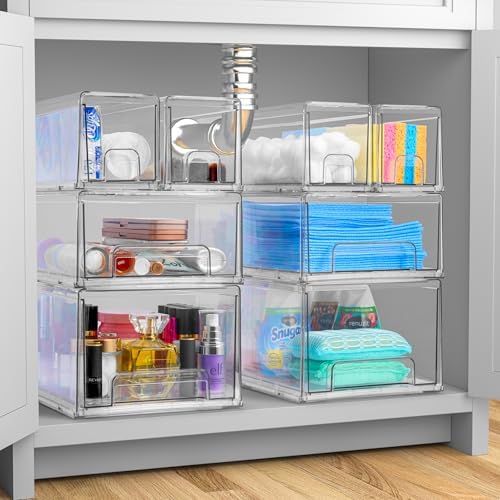 Sorbus Clear Stackable Storage Drawers with Pull-Out Bins (Small, 2 Pack) - Image 2