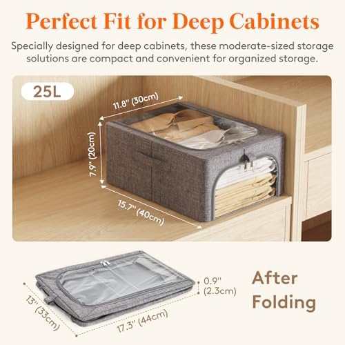 Lifewit 25L Clothes Storage Bins with Metal Frame for Closet, 3 Pack - Image 4
