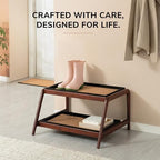 Anji Mountain Heavy Duty Waterproof Wooden Shoe Storage Mat Organizer/Boot Storage Tray Multi Use for Entryway with Coir, Tan and Blue Insert, 2 Tier, Fits 4 Pair (26.5" Wide) - Image 5