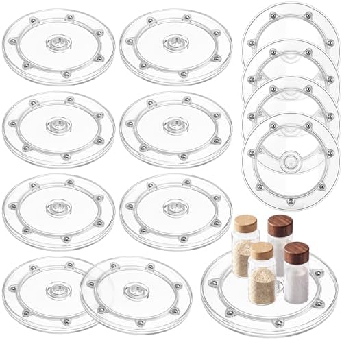 12 Pcs 6 Inch Small Lazy Susan Turntable Clear Acrylic Lazy Susan Organizer 360 Degree Rotating Spice Rack Tray for Kitchen Pantry Spice Rack Table by Ferrochef