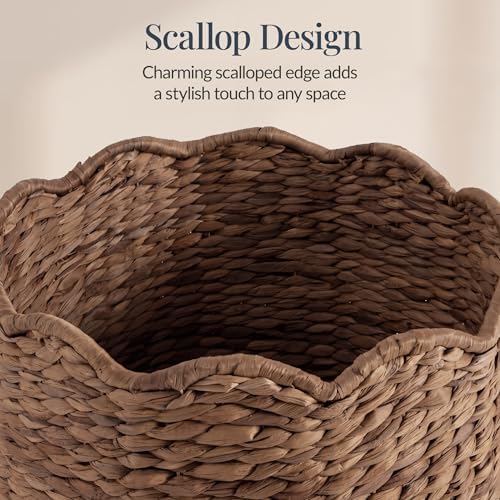 Best Choice Products Scalloped Laundry Large Round Hamper, Handwoven Laundry Basket for Clothes, Towels, Blankets, Multipurpose Storage Organizer For Laundry Room or Closet - Chestnut - Image 3