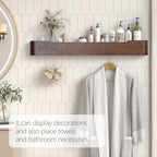 Coat Rack Wall Mount with Shelf 8 Hidden Hooks Modern Wooden Key Holder Entryway Organizer for Hallway Bedroom Bathroom Home Decor Storage for Hanging Coats Hats Bags Towels, Walnut - Image 6