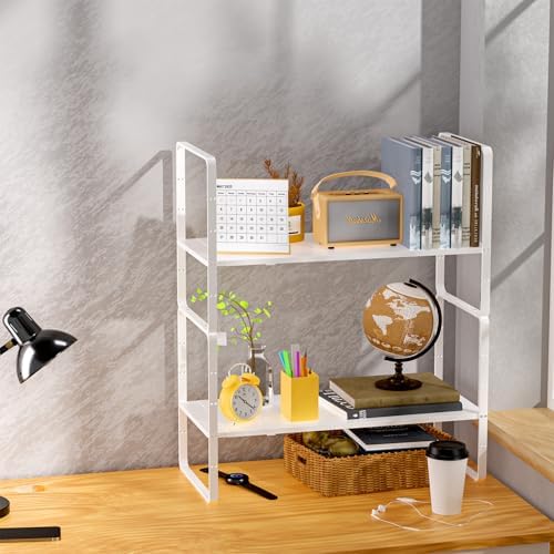 iPEGTOP Expandable Cabinet Storage Shelf Organizer Rack, 2 Pack Heavy Duty Steel Metal Spice Rack Adjustable Height Garage Pantry Shelf Space Riser for Counter Kitchen Organization, White - Image 4