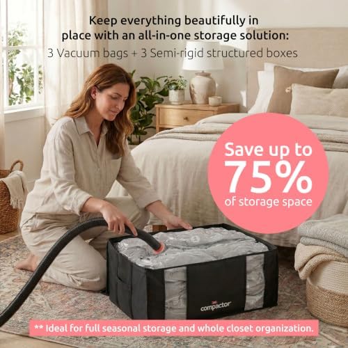 Compactor XXL 3 Vacuum Storage Bag & 3 Semi-Rigid Box, Closet Organizer, 210L - Image 2