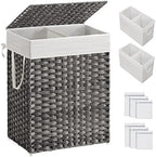SONGMICS Laundry Hamper with Lid, 90L Double Wicker Basket, 6 Mesh Bags by SONGMICSbySONGMICSHOME