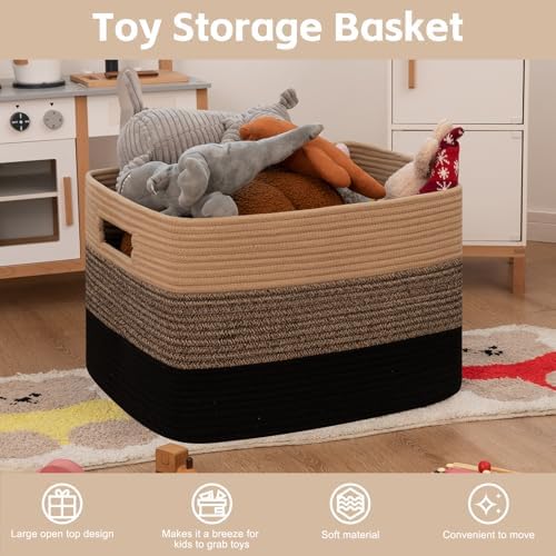 OIAHOMY 118L Extra Large Blanket Basket Cotton Rope Storage Basket Black - Image 3