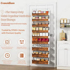 Over the Door Pantry Organizer: Pantry Organization and Storage with Hanging Basket - 9-Tier Metal Spice Rack Adjustable Shelves for Kitchen Bedroom Bathroom & Laundry Room White - Image 2