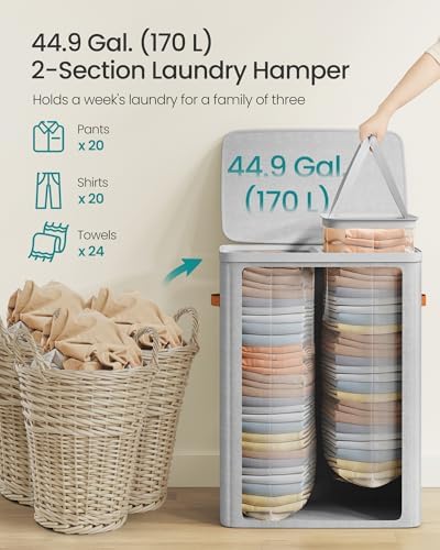SONGMICS Laundry Basket, 170L Laundry Hamper with Lid, 2 Removable Bags - Image 4