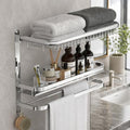 CAXIMSY Towel Rack for Bathroom with 3 Tier Shelf Double Bar Hook (Silvery) by CAXIMSY