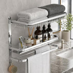 CAXIMSY Towel Rack for Bathroom with 3 Tier Shelf Double Bar Hook (Silvery) by CAXIMSY