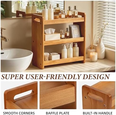 Bathroom Counter Organizer, 3 Tier Bathroom Countertop Organizer, Bathroom Counter Shelf, Wooden Makeup Organizers Countertop, Bathroom Vanity Organizers and Storage for Bedroom, Gifts - Image 2