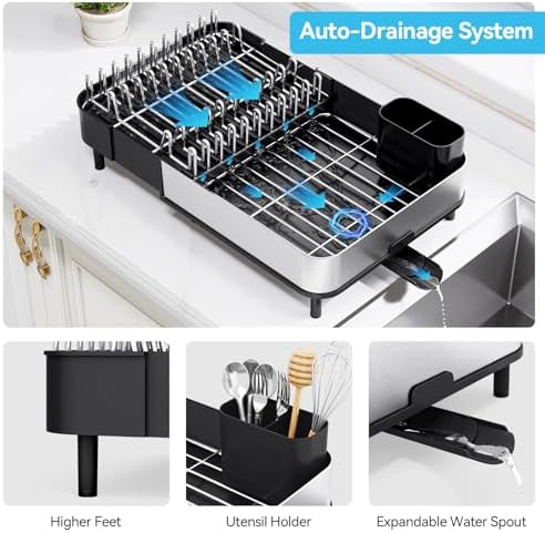 Urackify Stainless Steel Dish Drying Rack for Kitchen Counter,Black - Image 5