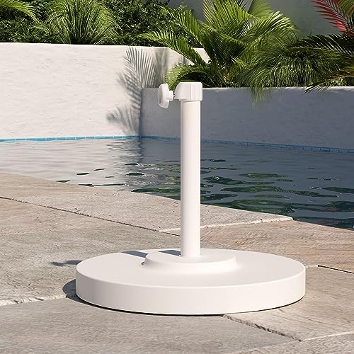 California Umbrella 50 lbs. Round Concrete Weighted Powdercoated Steel Umbrella Base, White Frame - Image 2