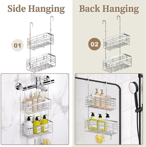DELLAN Hanging Shower Caddy, 2-Tier Shower Rack with Hooks Over the Door - Image 3
